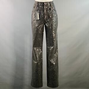 ROTATE Size 26 Grey Charcoal Denim Sequined Straight Zip Fly Casual Pants